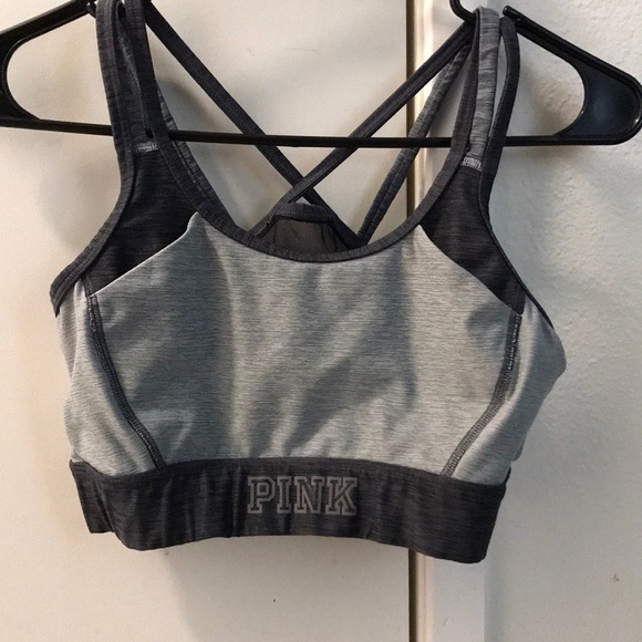 PINK cross back gray sports bra - Picture 1 of 5